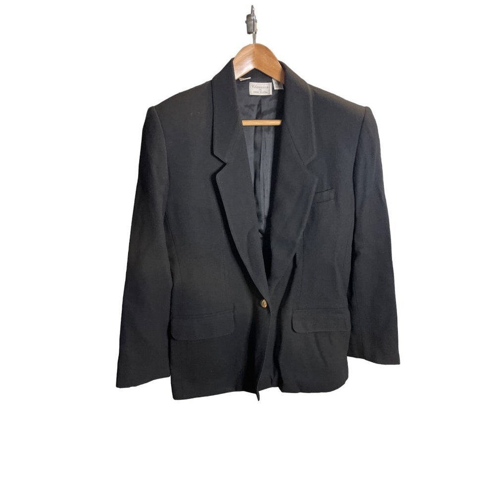 Vintage 90s Classics by Anne Klein Black Wool Single Button Blazer Sz 8